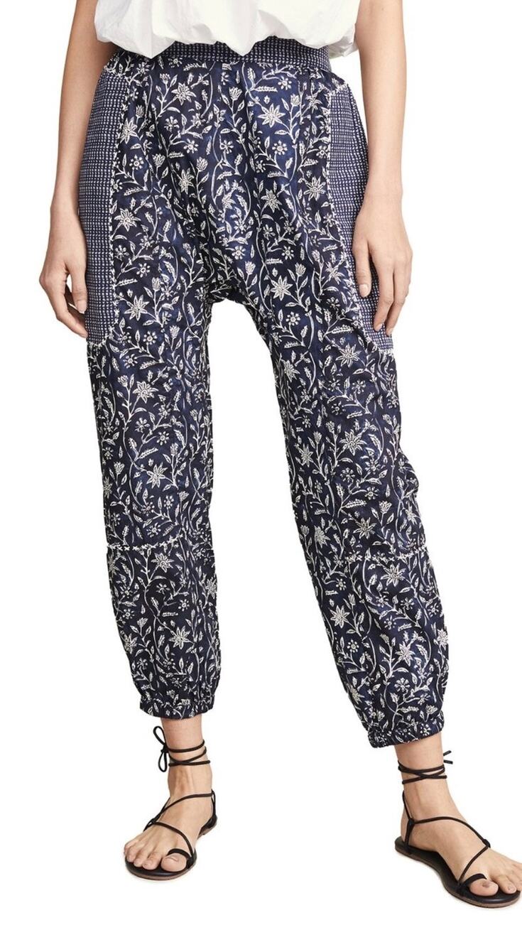 Ulla Johnson Suki Harem Pants Women Size 6 Navy Blue Floral Cotton Excellent